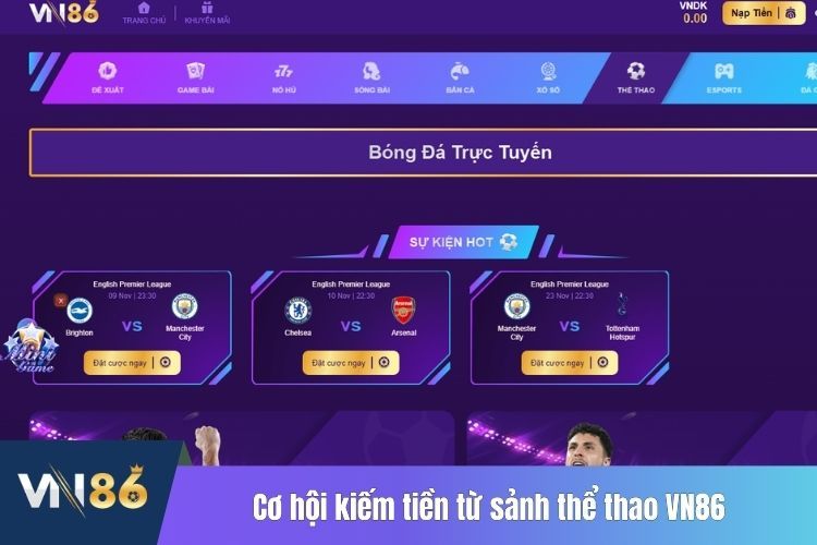 Cơ hội kiếm tiền từ sảnh thể thao VN86 vô cùng lớn