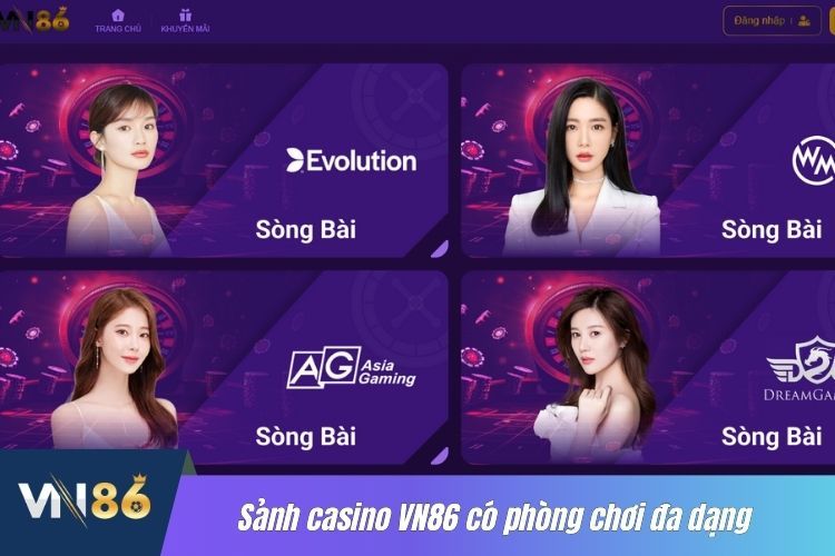 Sảnh casino VN86 có phòng chơi đa dạng